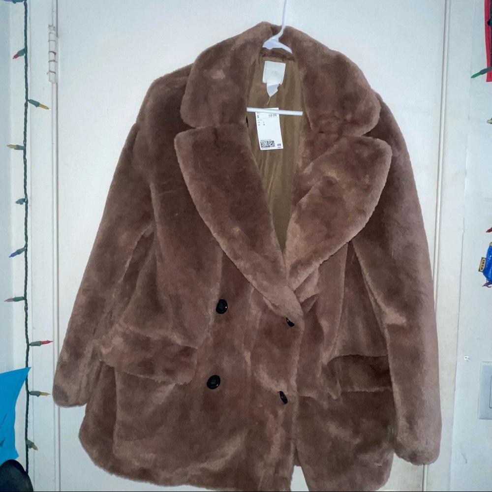 Brown faux fur coat